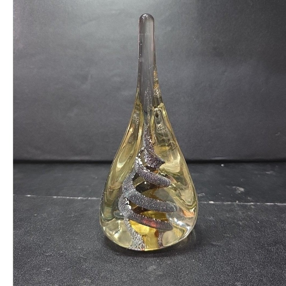 Teardrop Shaped Large Paperweight, Clear Glass Silver Swirls, Vintage Sculpture - Picture 3 of 11